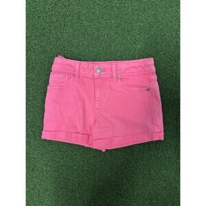 Cat & Jack Shorts Girls Small 6/7 Pink Denim Stretch Summer Casual Roll Cuff